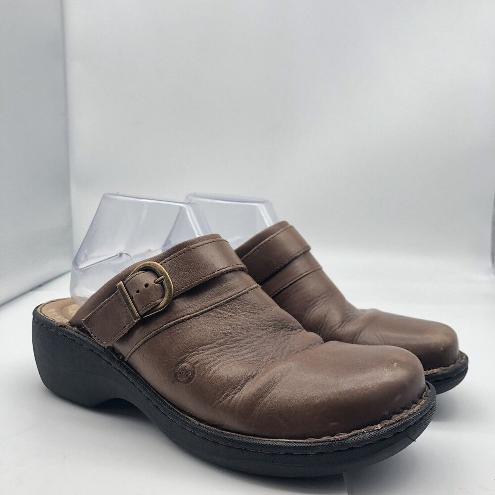 Born Womens Avaco Brown Leather Mules Slip On Comfort Shoes Size 10